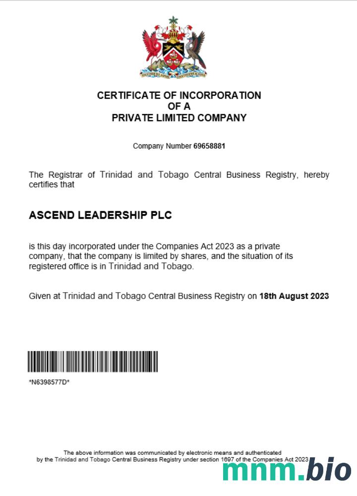 Trinidad and Tobago business registration vcertyfikat Word i szablon PDF